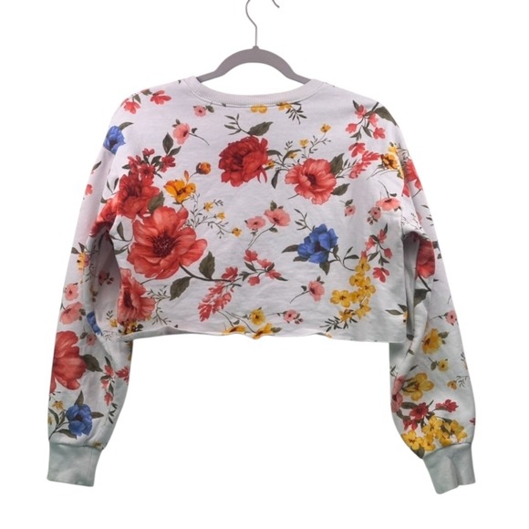 Forever 21 Floral Print Cropped Sweatshirt White Multicolor Size S - Picture 8 of 16